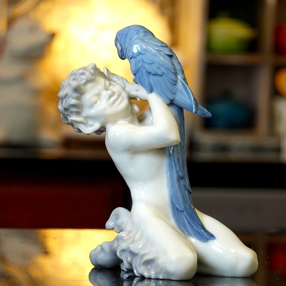 Royal Copenhagen Faun Pan Holding A Large Parrot #752 Vintage - Picture 10 of 16